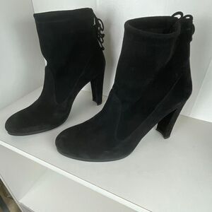Stuart Weitzman Suede Ankle Tie Boots 8 Black